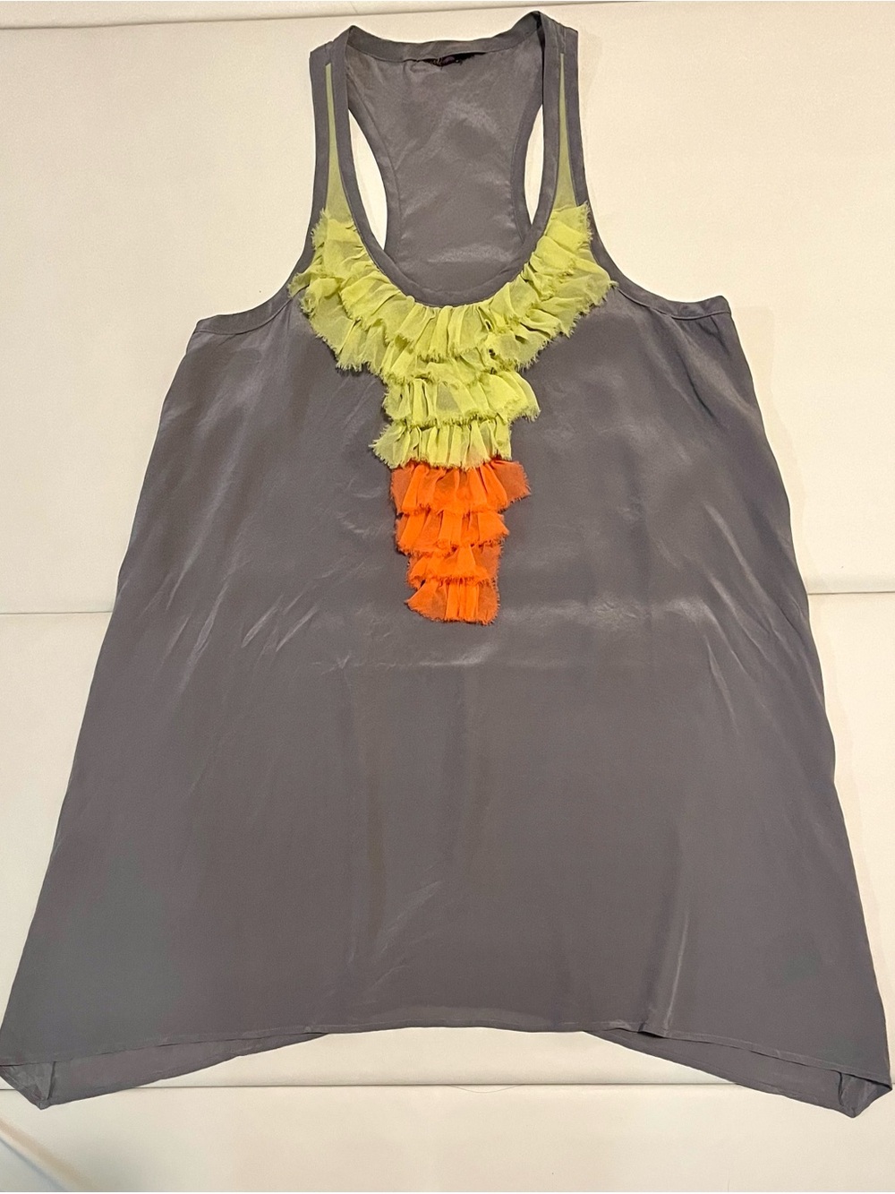 Silk Gray Ruffled Top Small